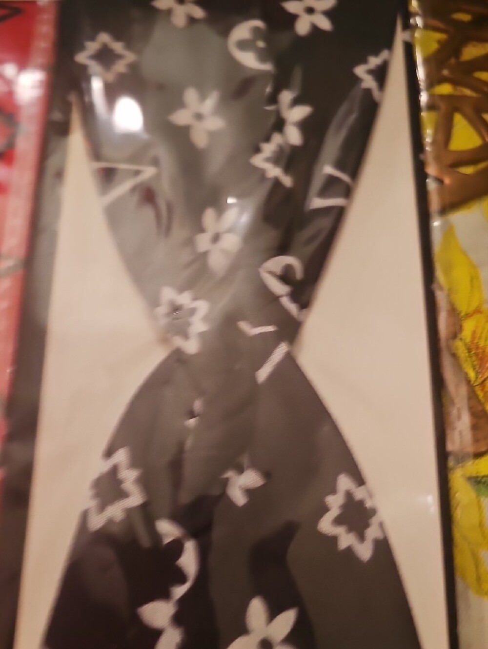 Fashion Jewelry Black Floral Patterned Hair Scarf Headband - Picture 4 of 5